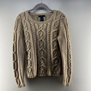 The Limited Sweater Womens Medium Beige Long Sleeve Pullover Cable Knit